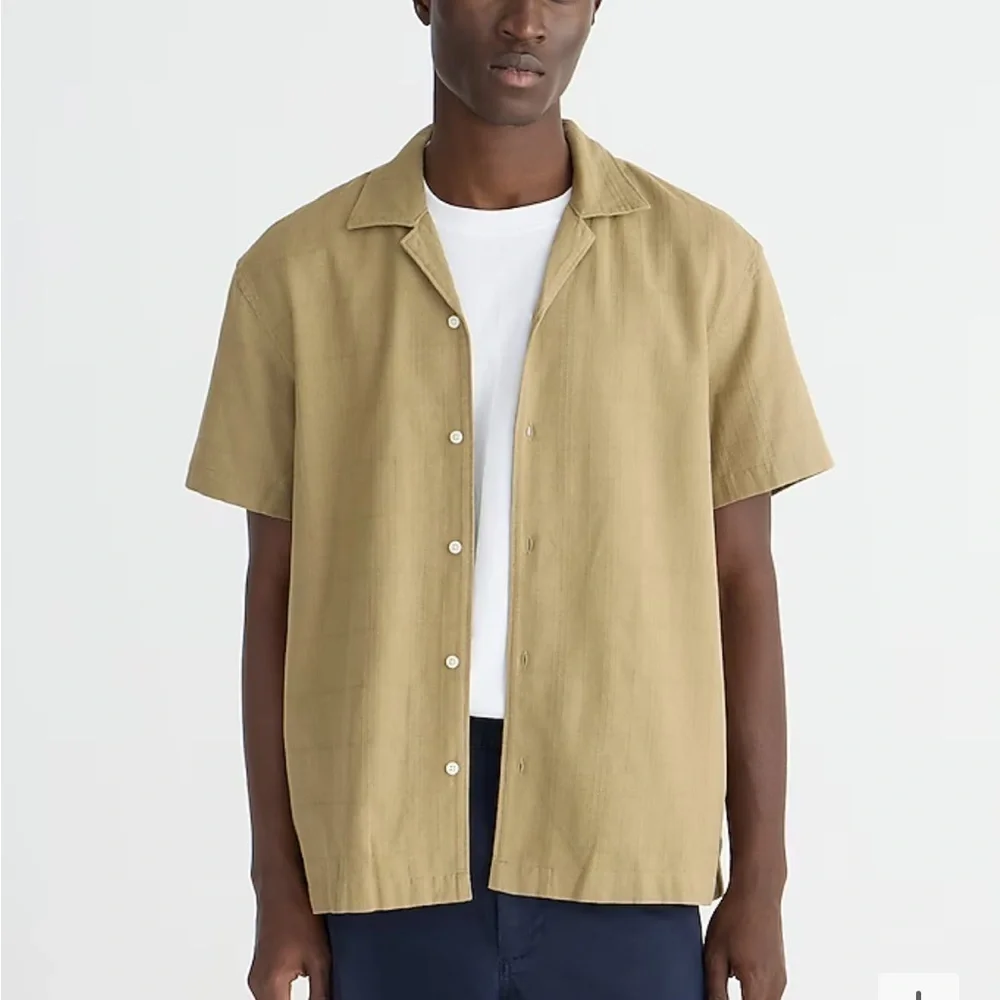 J crew coastal khaki Short-sleeve textured cotton camp-collar shirt